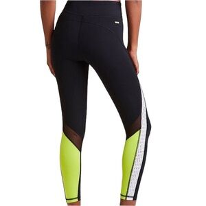 ALALA BLACK WHITE YELLOW DETAIL MESH REEF TIGHT LEGGING PANTS XS